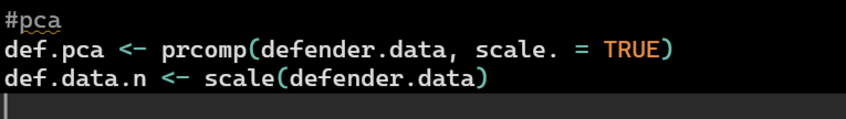 R code, creating a variable that holds the PCA.